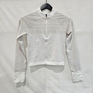 New DSG Momentum Seamless 1/4 Zip Womens Small Pure White Fair Isle Ribbed NWT